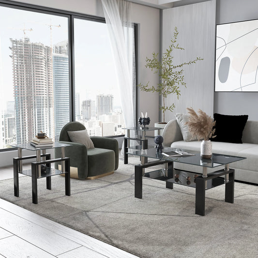 Set of 2 Modern Tempered Glass Tables – Sleek & Functional Living Room Accent - Shello's Creative Boutique