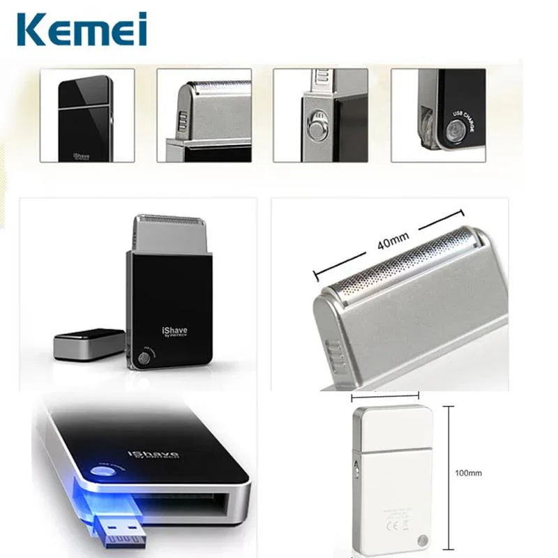 Kemei Mini Portable Men's Electric Shaver USB Charging Reciprocating Razor Beard Trimmer Shaving - Shello's Creative Boutique