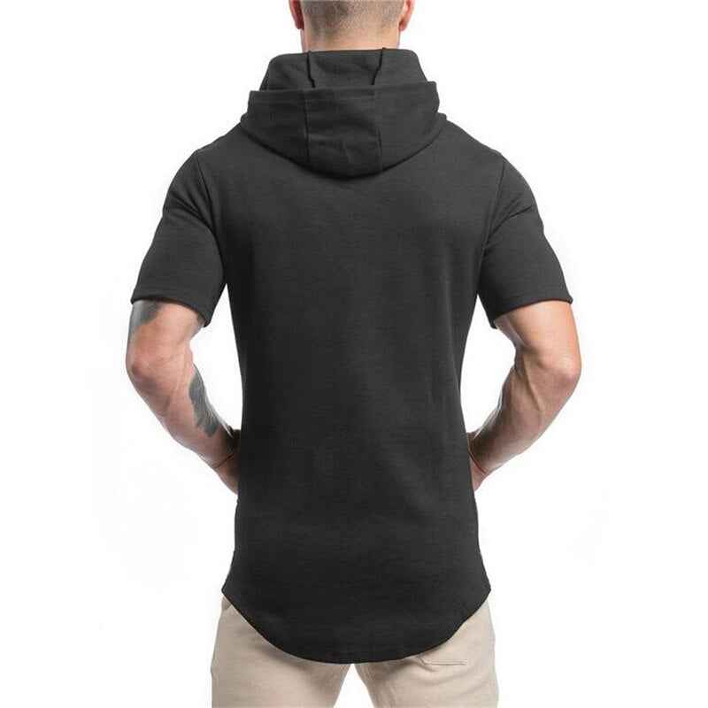 Men’s Bodybuilding Hooded Short Sleeve Sweatshirt