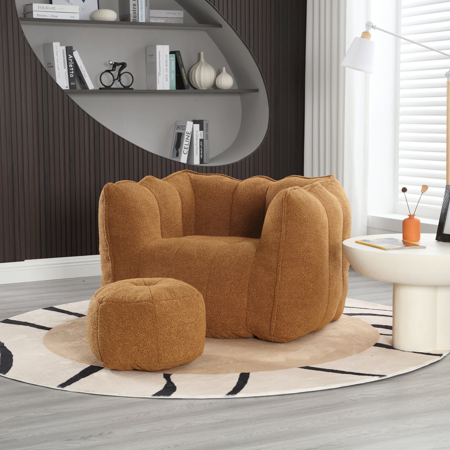 Soft Bean Bag Chair with High Resilient Foam(Chips)for living room and bedroom Comfortable Square Lazy Sofa with Footstool eprolo