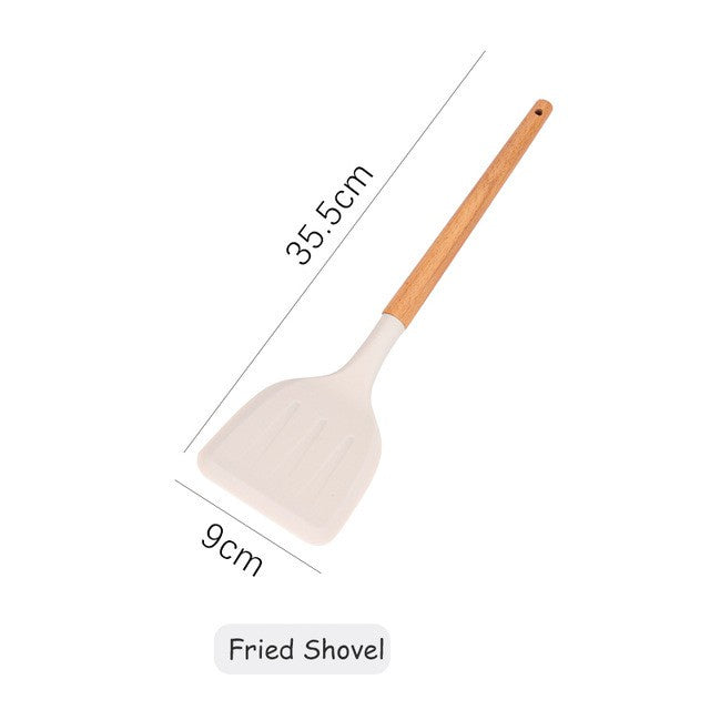 Milky White Silicone Kitchen Set Non-Stick Silicone Kitchen Utensils Cooking Spatula 10-Piece Set With Storage Bucket eprolo