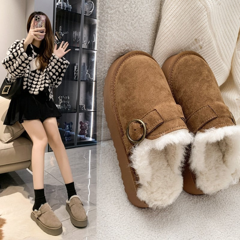 Women Thicken Plush Fur Slippers Winter Slip on Chunky Platform Loafers Mules Woman Thick Bottom Cotton Slippers Flip Flops eprolo