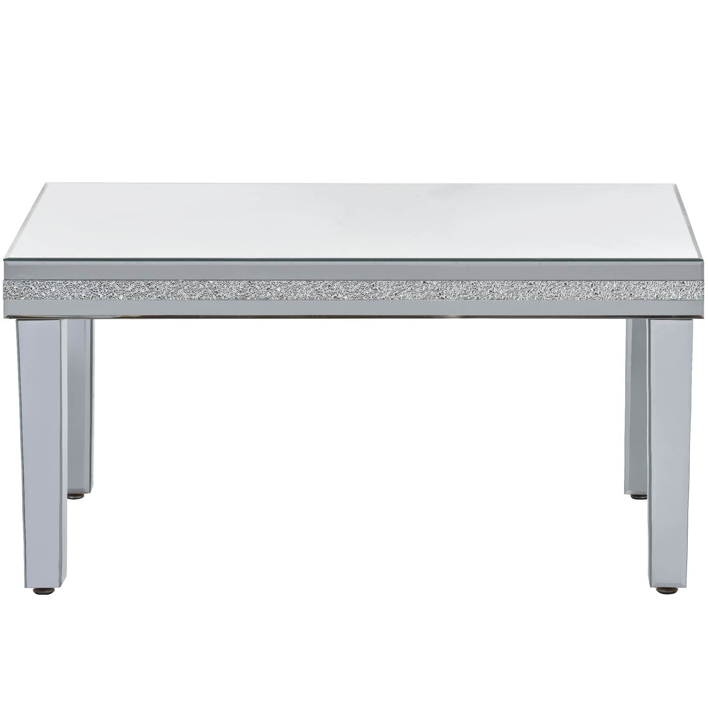The ON-TRANS stylish modern glass mirrored coffee table features a crystal design and adjustable height legs in silver eprolo
