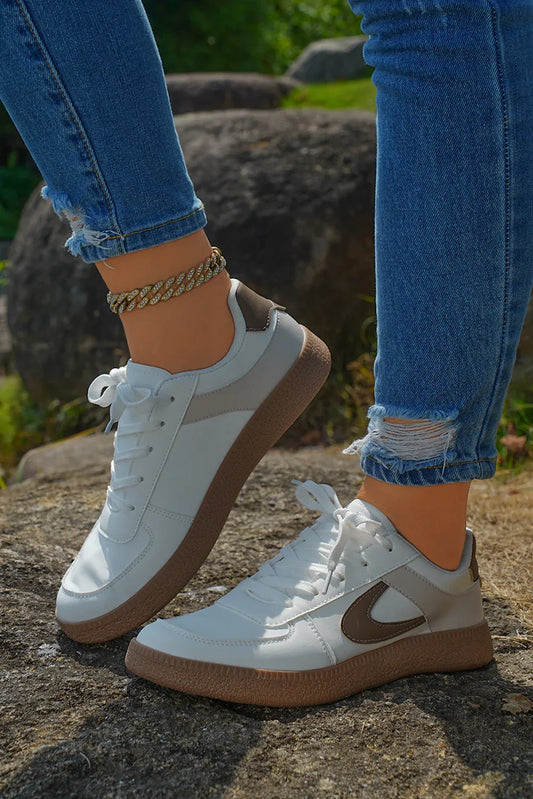 Coffee PU Leather Sneakers - Lace-Up Casual Trainers - Shello's Creative Boutique