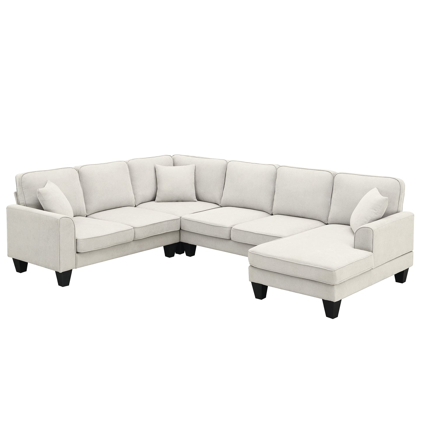 Modern U-Shape Sectional Sofa – 7-Seat Fabric Sofa Set with Pillows for Living Room, Apartment & Office