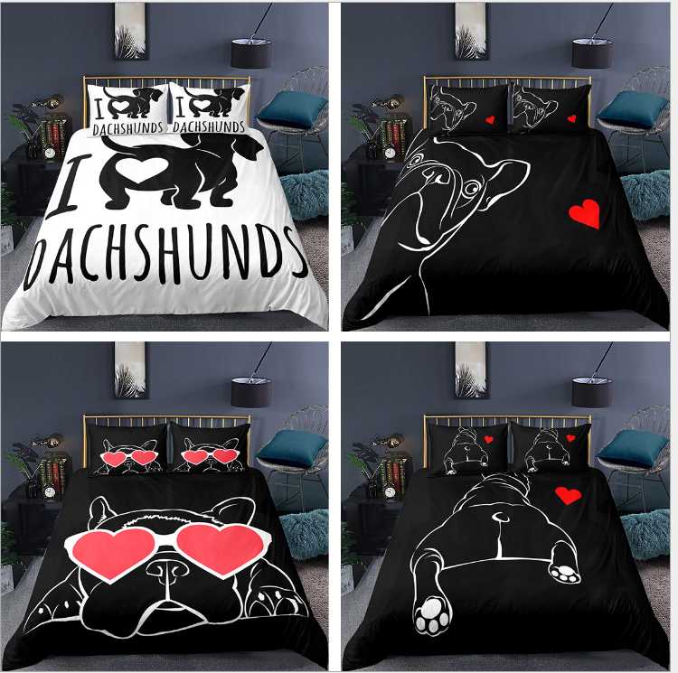 3D animal dog three piece bedding sheet quilt cover pillow case home textile eprolo