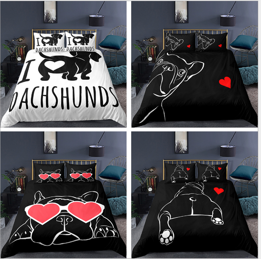 3D animal dog three piece bedding sheet quilt cover pillow case home textile eprolo