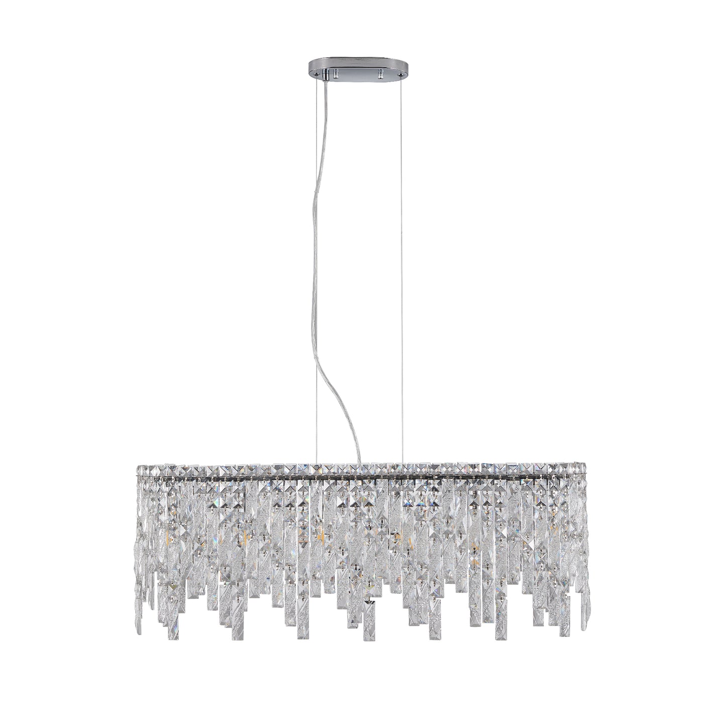 Silver elegant oval crystal pendant light, modern ceiling fixture with reflective suspended crystal (bulb not included) eprolo