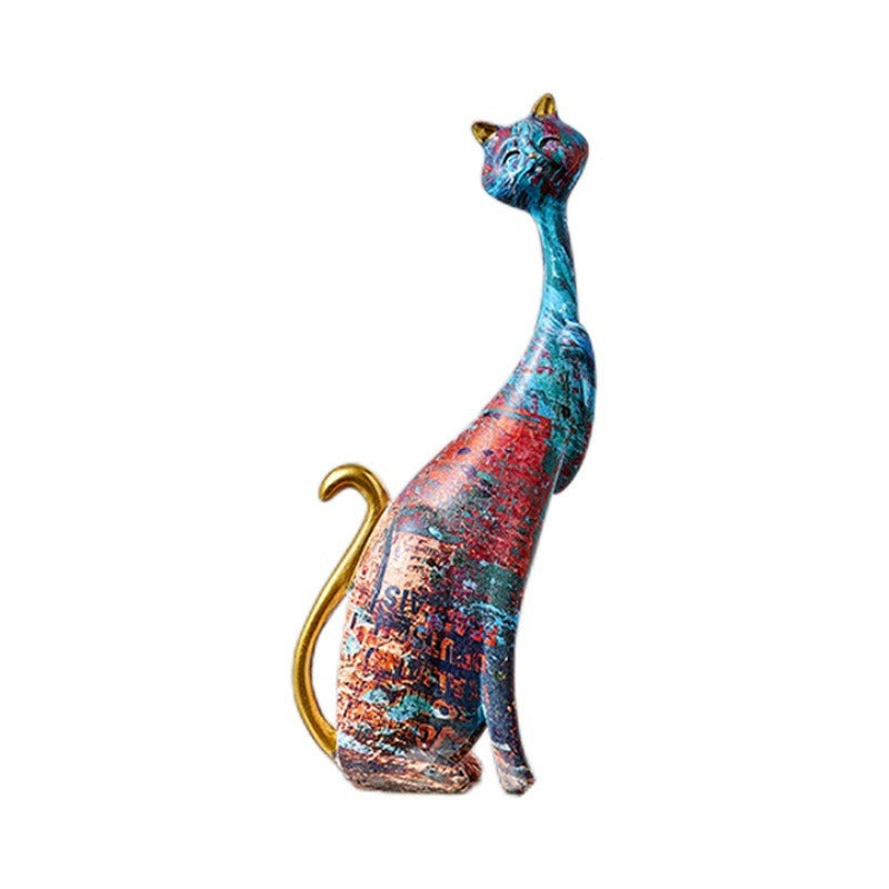 1Pcs European style oil painting couple cat animal ornaments, living room TV cabinet, foyer wine cabinet decoration, resin crafts eprolo