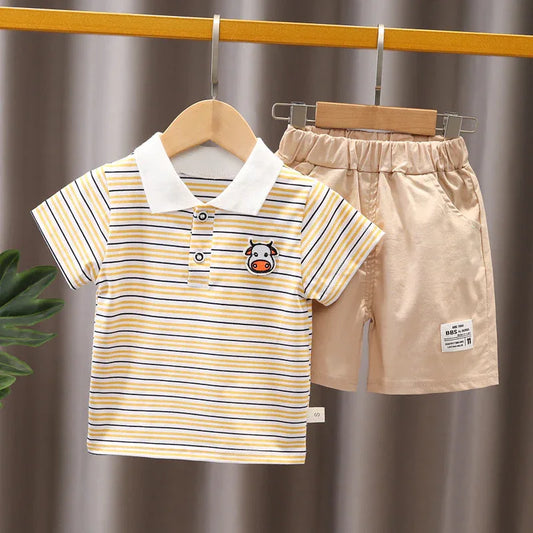Boys Summer Outfit Set - Striped T-Shirt & Jean Shorts Ages 1-5 - Shello's Creative Boutique