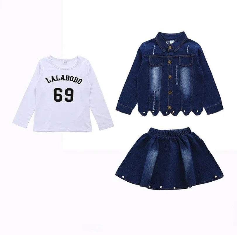 Children Clothing Set Boutique Outfits Long Sleeve Denim Jacket Beaded Denim Skirt Two Piece Teenage Girls Clothes 10 12 Years - Shello's Creative Boutique