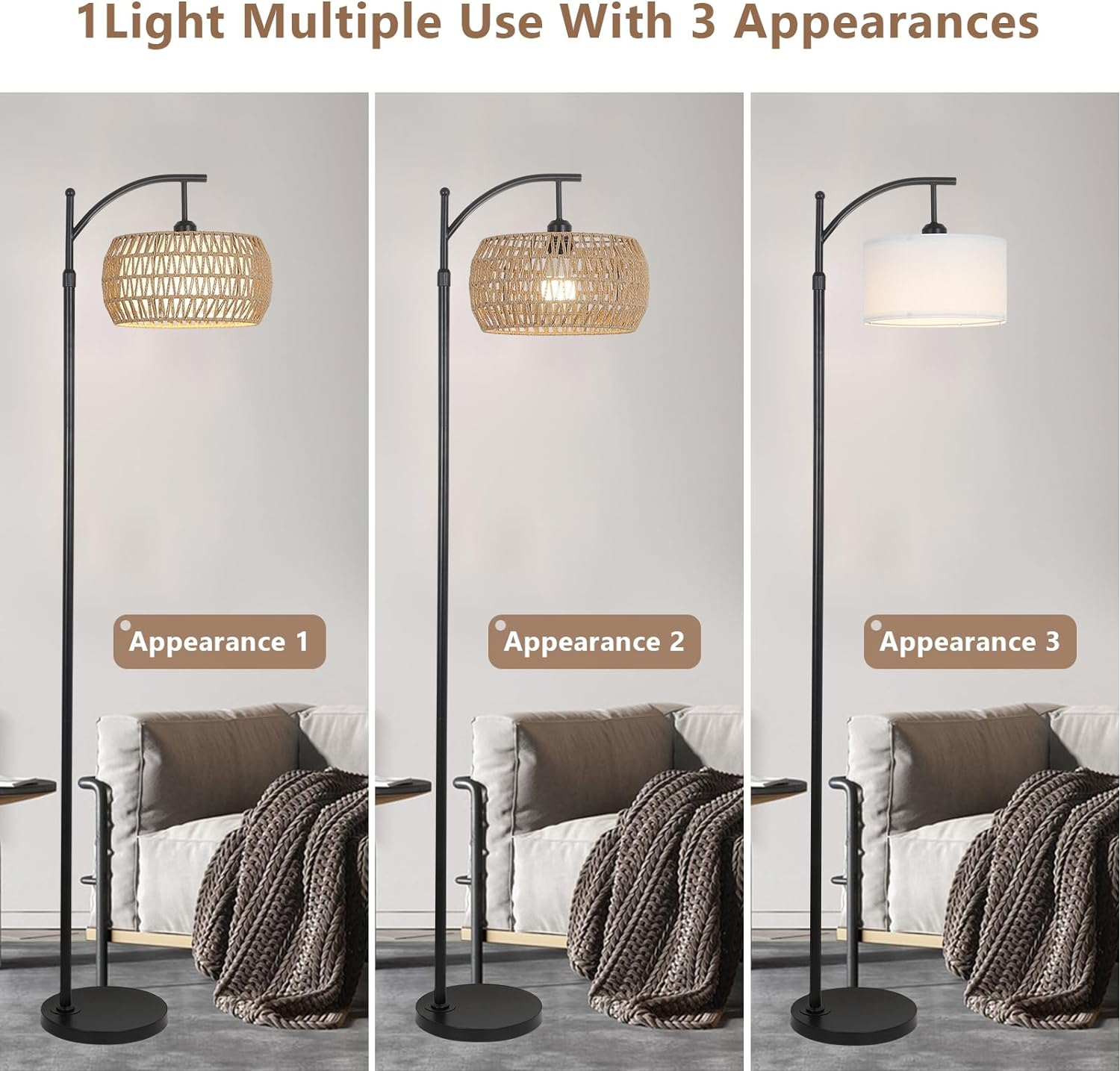 Arc Floor Lamp with Remote Control, Dimmable LED Floor Lamp with 3 Color Temperature Boho Farmhouse Tall Pole Lamp eprolo