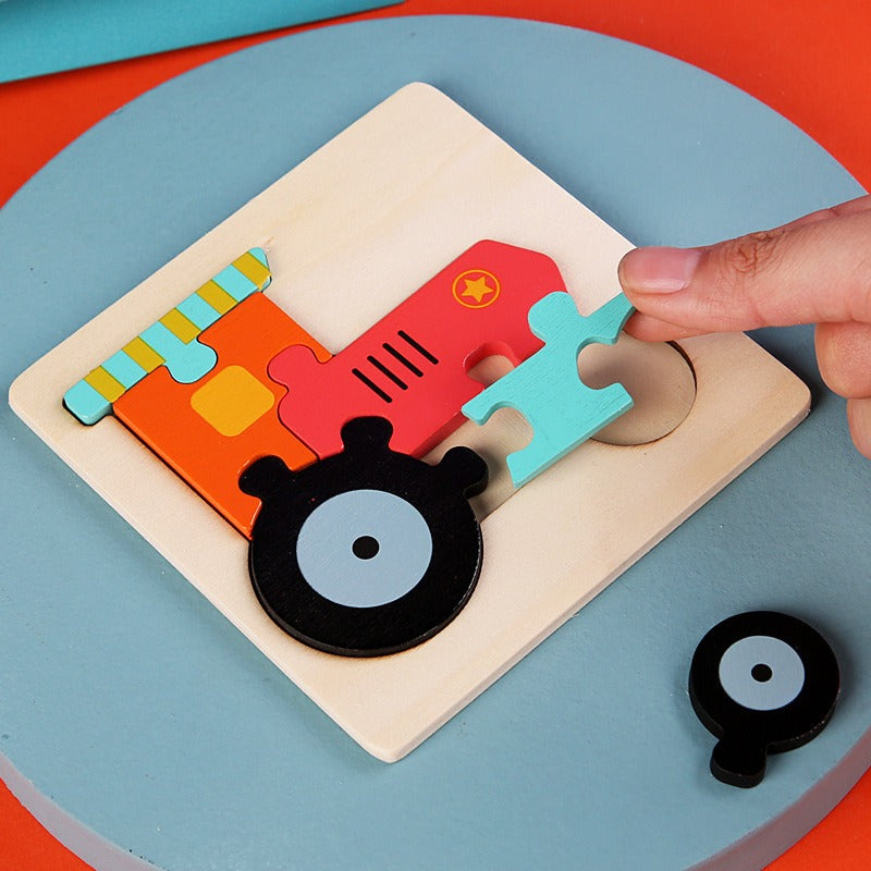 Wooden Small Puzzle Young Children Early Education Puzzle Card Buckle Three-Dimensional Animal Cartoon Shape Matching Puzzle Board Toys eprolo