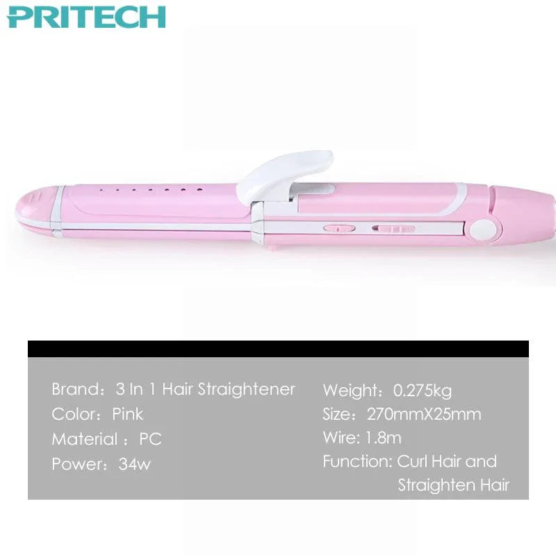 Pritech New Electric 3 In 1 Hair Straightener Curling Irons For Wet&Dry Professional Hair Curler Styling - Shello's Creative Boutique