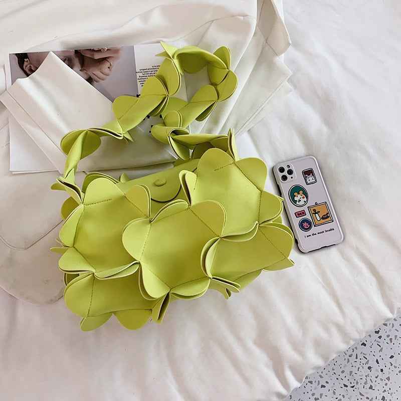 Mori Soft Girl Petal Bag Three-Dimensional One-Shoulder PU Underarm Bag for Ladies