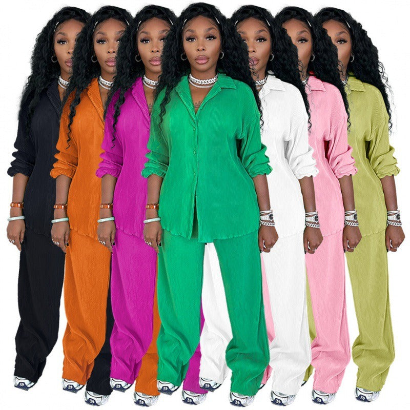 Women's Sets Long Sleeve Shirt Tops Wide Leg Pants Elegant Tracksuit Two Piece Set eprolo