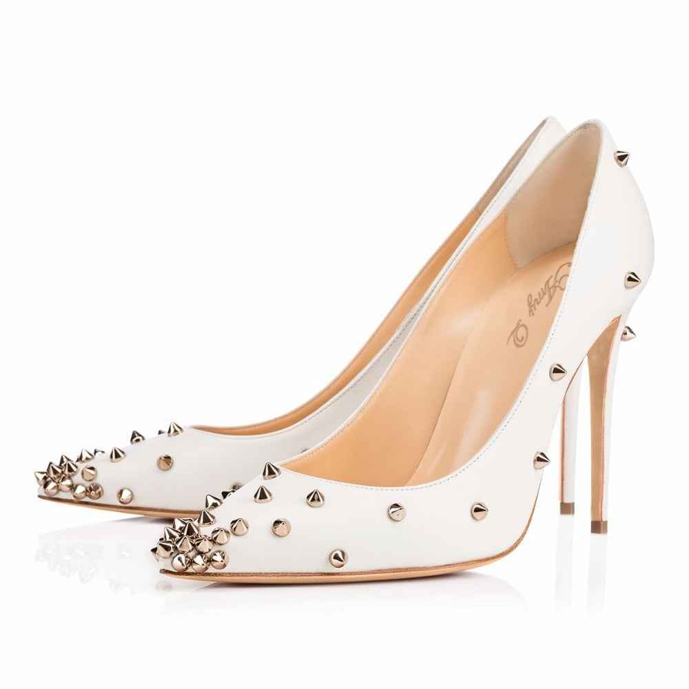 European & American White Rivet High Heels – Elegance Meets Edge