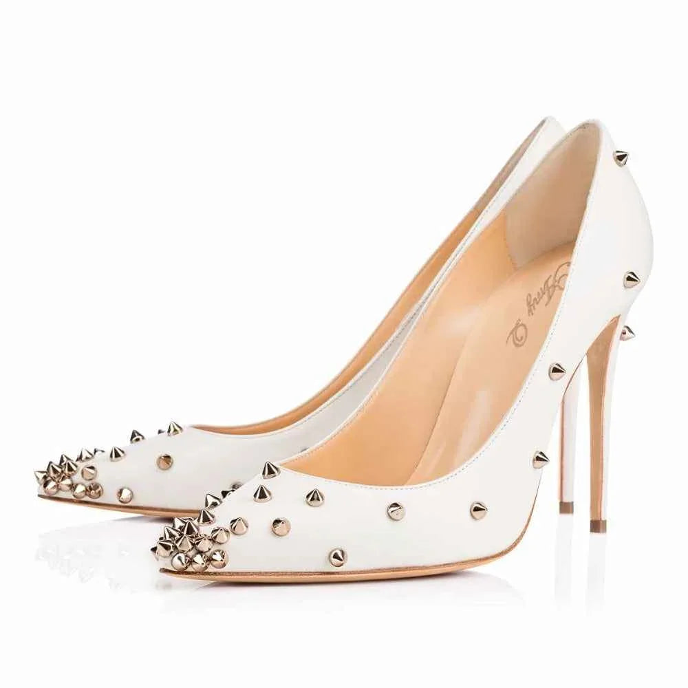 European High Heels with White Rivet Design – Where Elegance Meets Edge - Shello's Creative Boutique