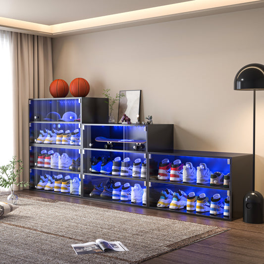 Black Glass Door Shoe Box Shoe Storage Cabinet For Sneakers With RGB Led Light eprolo