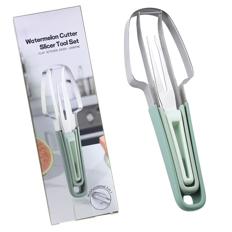 3-in-1 Watermelon Cutter Stainless Steel Fruit Carving Knife Multi-functional Melon Fork Slicer Tool for Camping Kitchen Gadgets eprolo