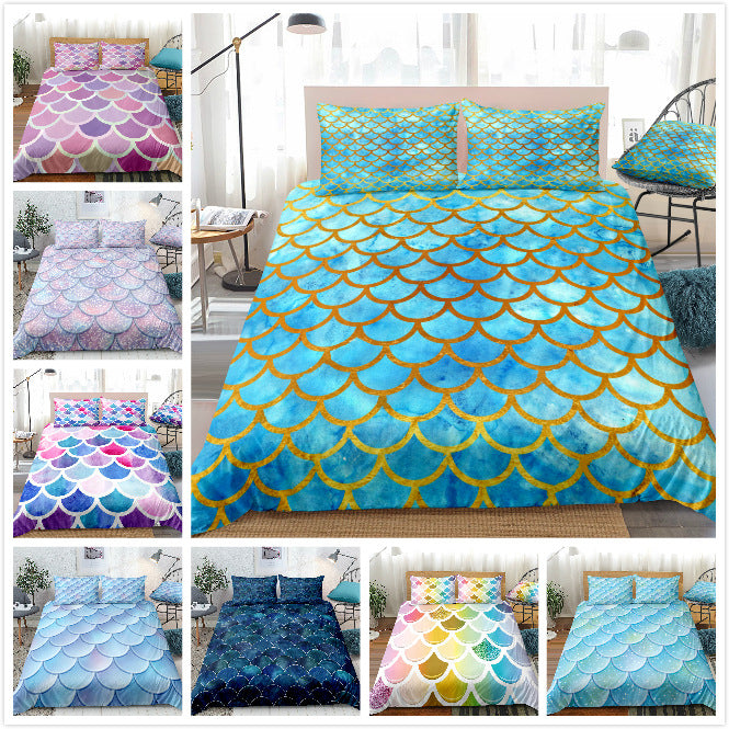 Mermaid Pattern Fish Scales Three Or Four Pieces Household Quilt Cover Bedding eprolo