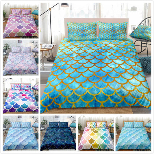 Mermaid Pattern Fish Scales Three Or Four Pieces Household Quilt Cover Bedding eprolo