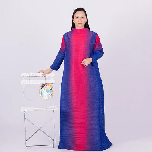Spring Multicolor Printing Round Neck Long Sleeve Loose Plus Size Luxury Evening Dresses - Shello's Creative Boutique