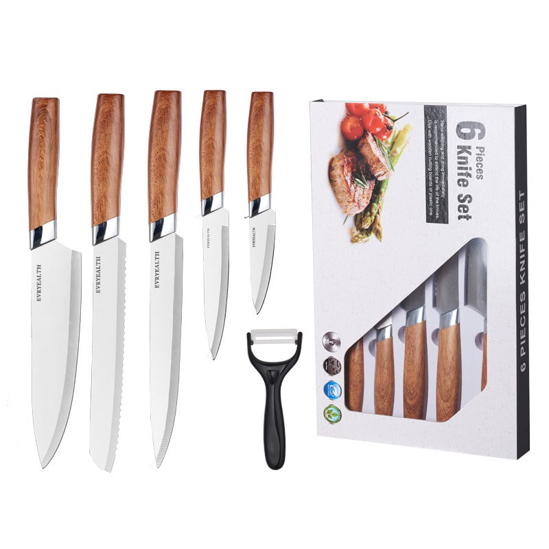 Stainless Steel Knife Wooden Handle Knife Set Kitchen Six-Piece Set Kitchen Knife Fruit Knife Gift Set Knife eprolo