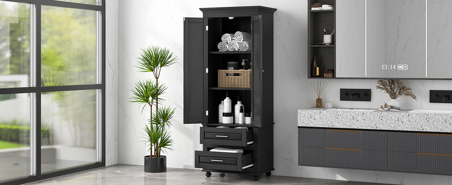 Tall Storage Cabinet with Two Drawers for Bathroom/Office, Black eprolo