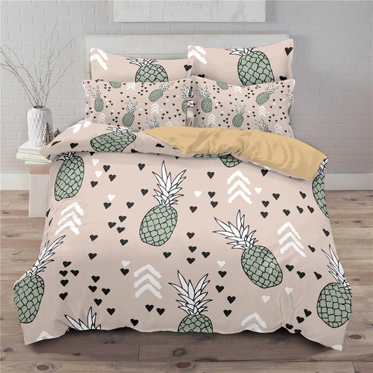 Small fresh pineapple 3D printed three-piece European and American bedding cover eprolo