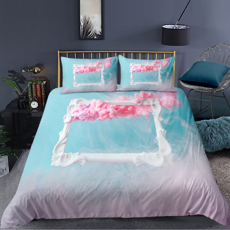 3D pink girl heart white cloud digital printing bedding three piece set eprolo