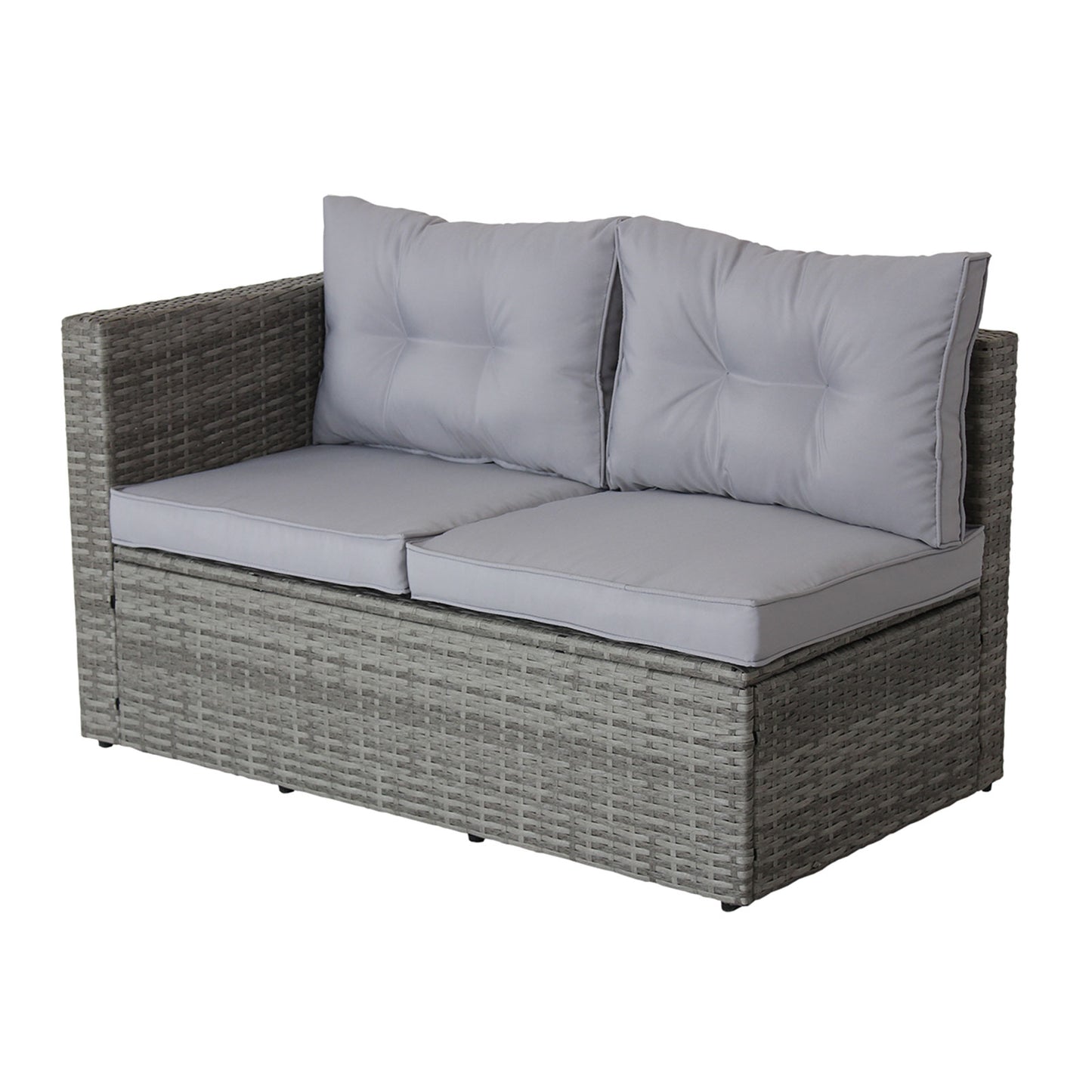 4 Piece Patio Sectional Wicker Rattan Outdoor Furniture Sofa Set with Storage Box Grey eprolo