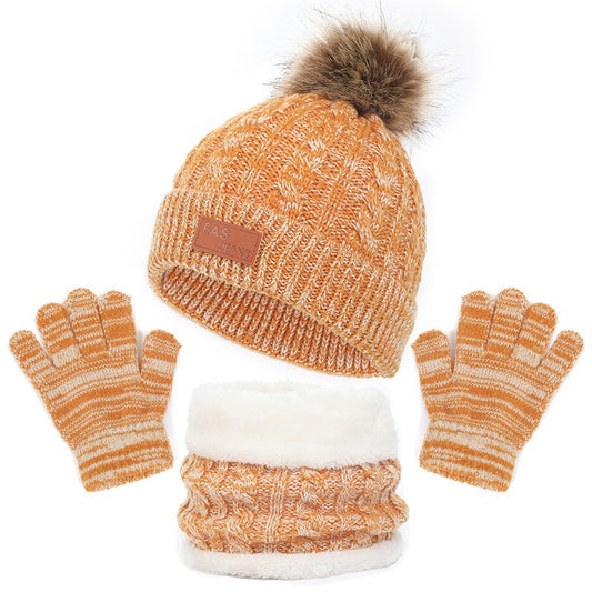 Children's hats, scarves, gloves, three piece set, autumn and winter new single ball baby hats eprolo