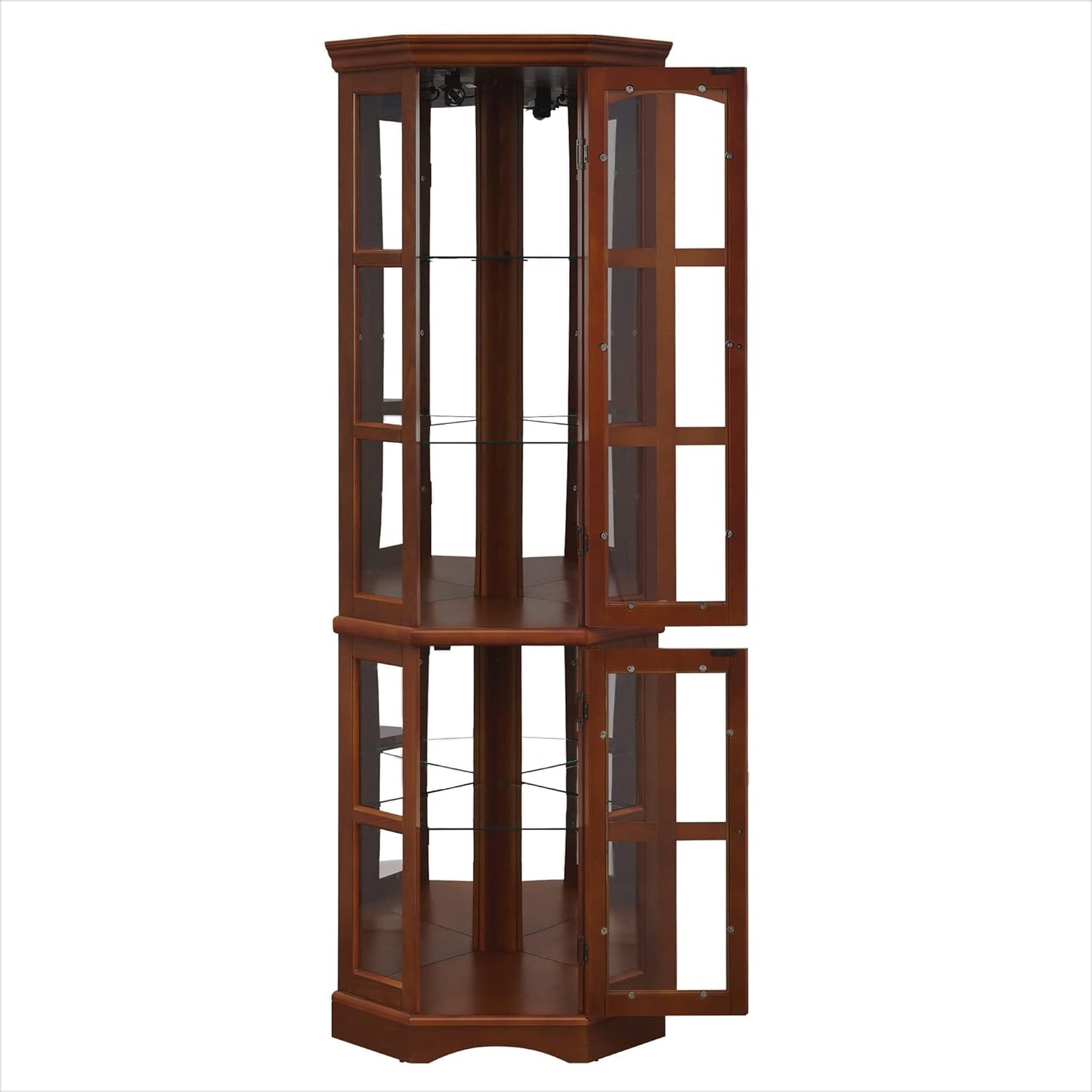 Luxury Corner Curio Cabinet with LED Lighting - 5-Shelf Display Cabinet in Walnut