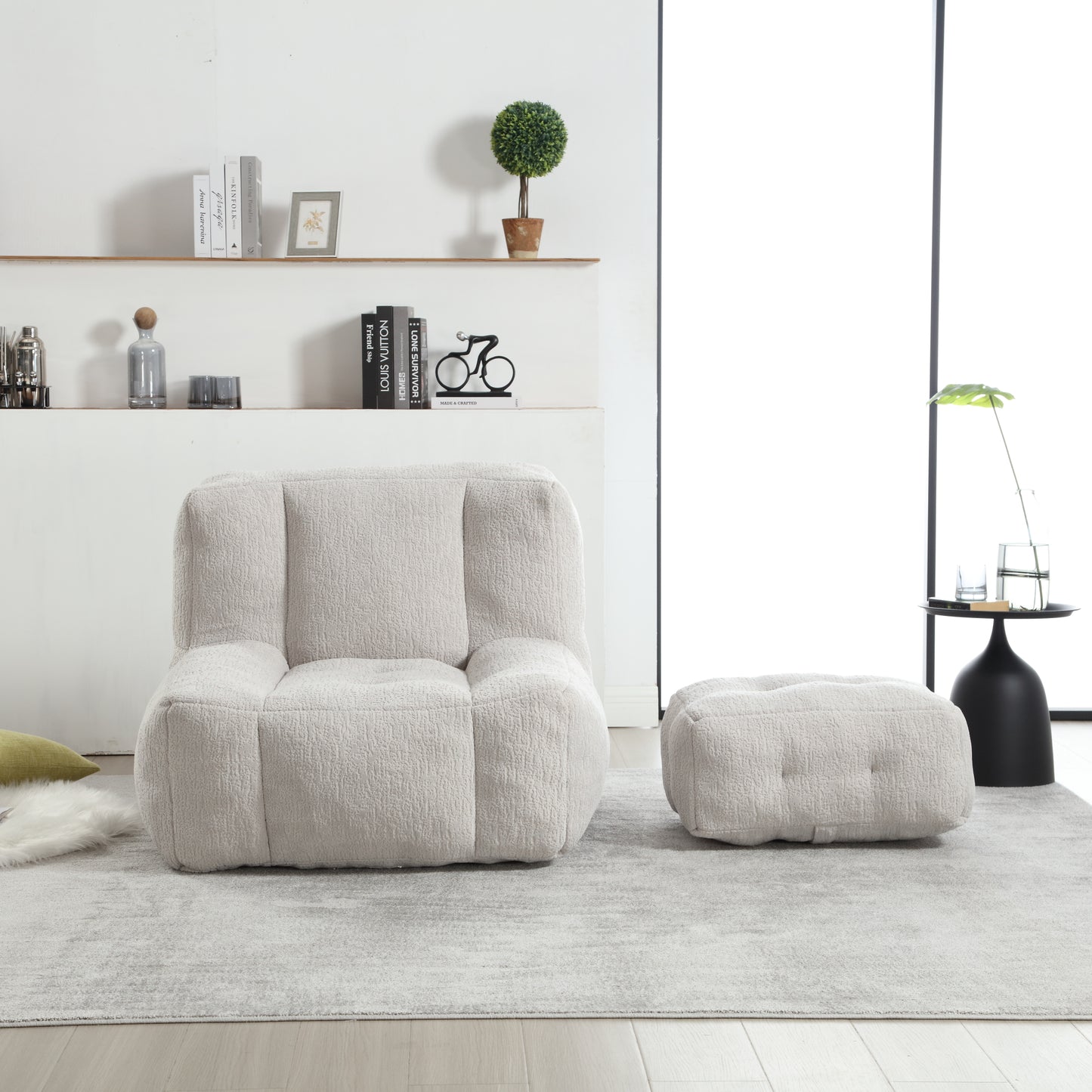 Fluffy bean bag chair Super soft couch chair with memory foam and footstool Indoor modern focus bean bag chair eprolo
