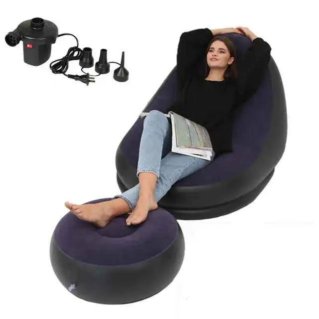 Inflatable Air Mattress Sofa - Comfortable Lazy Chair and Leg Stool for Home and Outdoor Use