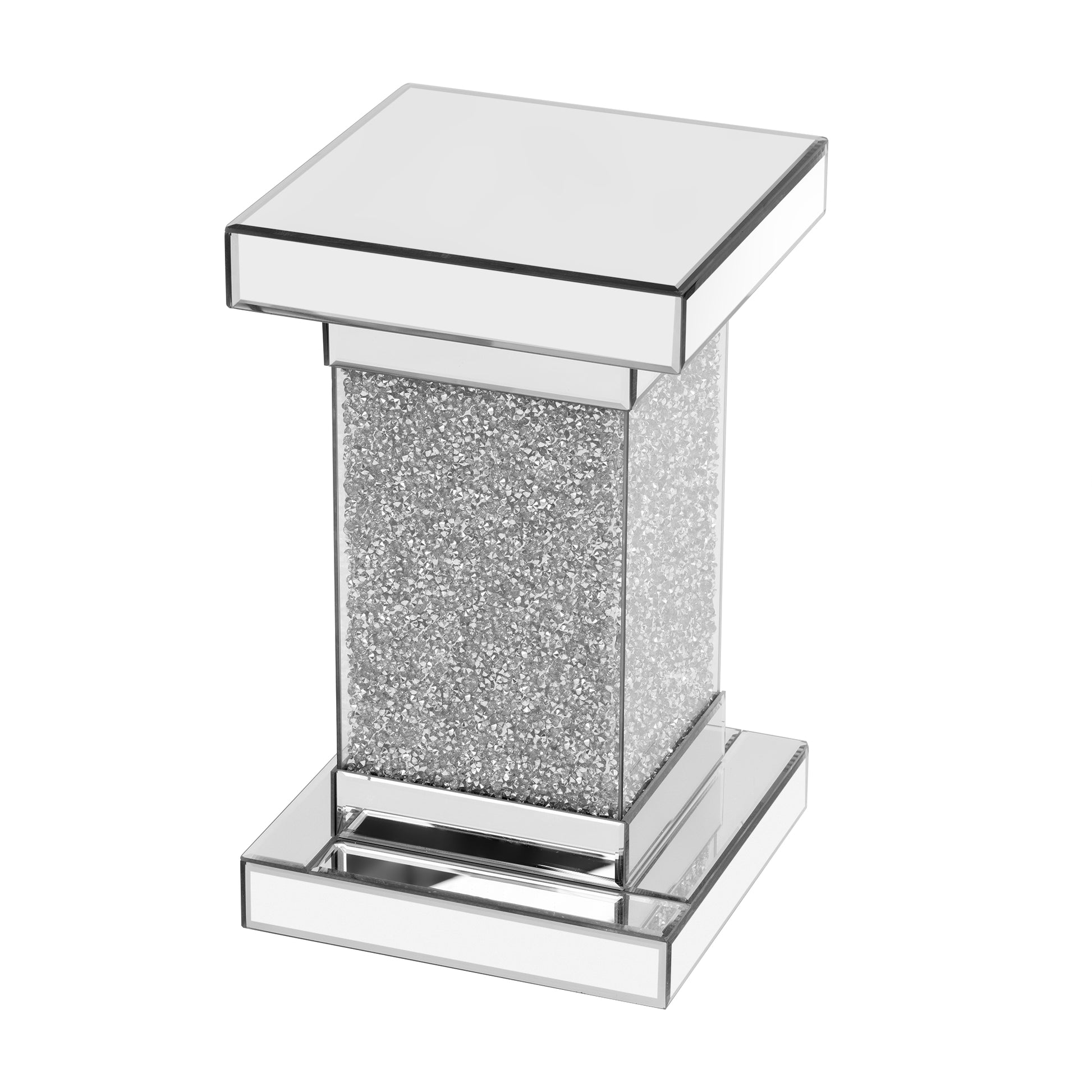 U-Can 11.8-inch silver square mirror coffee table with LED lights, modern diamond edge table, no assembly required eprolo