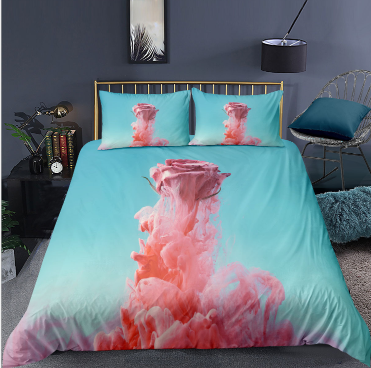 3D pink girl heart white cloud digital printing bedding three piece set eprolo