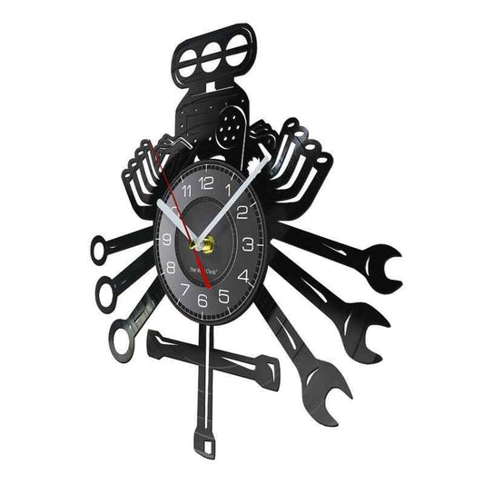 Vintage Phonograph Record Wall Clock - Personalized Car Maintenance Theme Decor - Shello's Creative Boutique