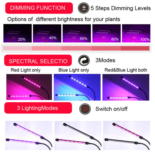 USB Dimmable Timing Plant Grow Light – Full Spectrum LED with Timer - Shello's Creative Boutique