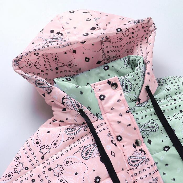 Autumn Winter Fashion Women's Colorblock printing Long Sleeve Zipper Cotton Padded Jacket Coats - Shello's Creative Boutique
