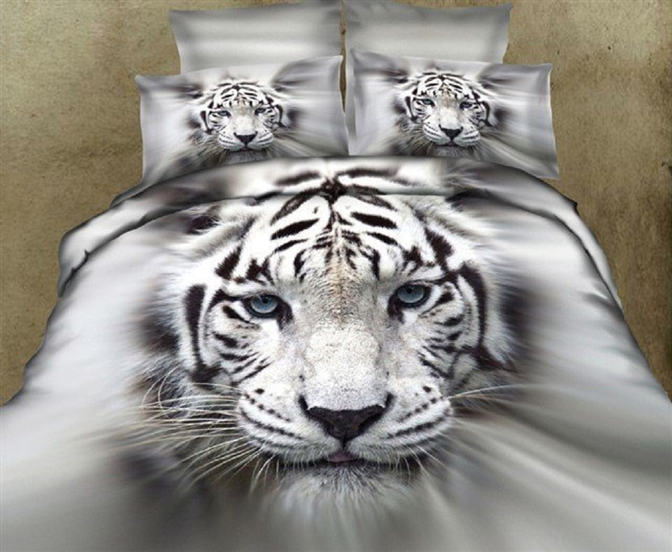 3D white tiger animal twin king full double bedclothes pillowcase duvet cover set bedding set eprolo