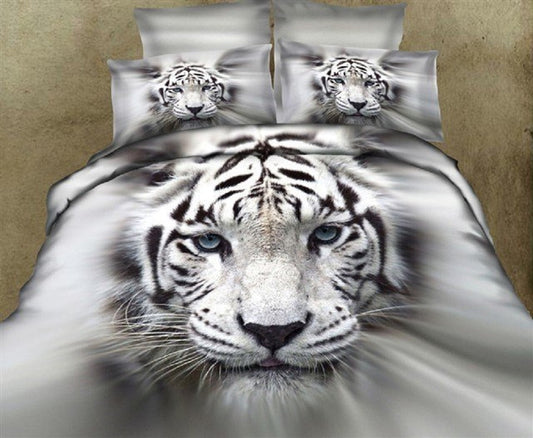 3D white tiger animal twin king full double bedclothes pillowcase duvet cover set bedding set eprolo