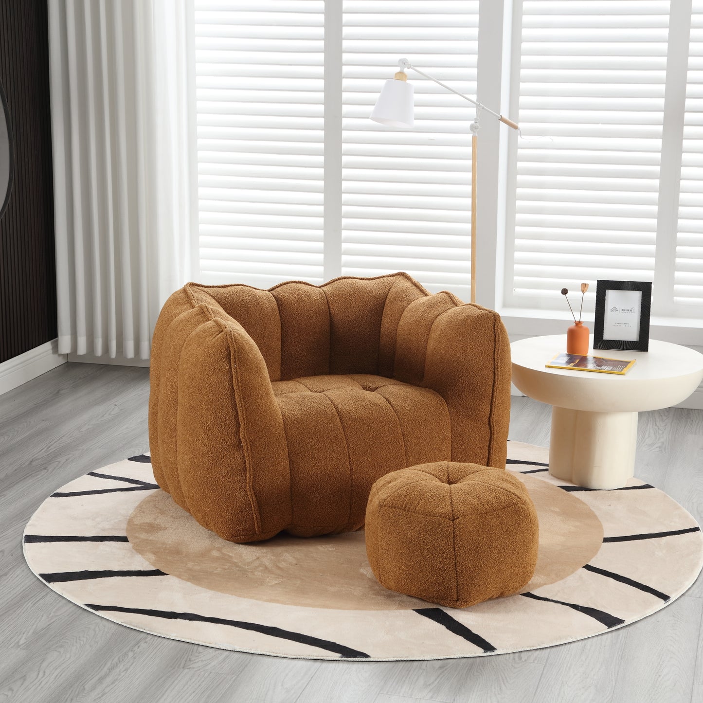 Soft Bean Bag Chair with High Resilient Foam(Chips)for living room and bedroom Comfortable Square Lazy Sofa with Footstool eprolo