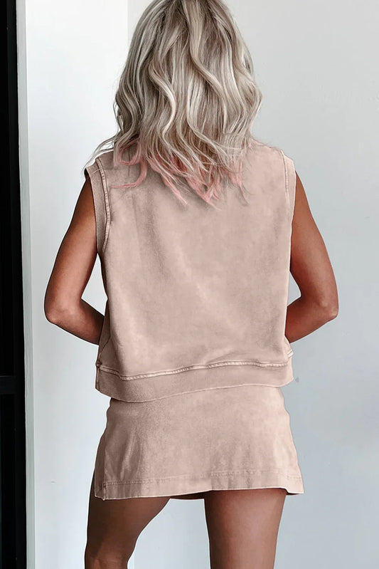 Smoke Gray Mineral Wash Sleeveless Top and Split Skort Set - Shello's Creative Boutique