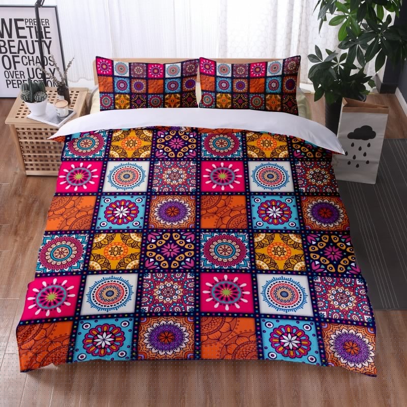 Fashionable 3 Pieces Bohemian Style Bedding Set Large Mandala Feather Printed Duvet Cover With Pillowcase Not Included Sheets eprolo
