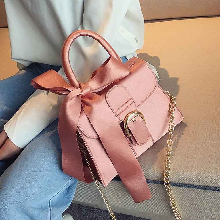 Top-Handle Velvet Bow Handbag - New European Style Chain Bags for Women