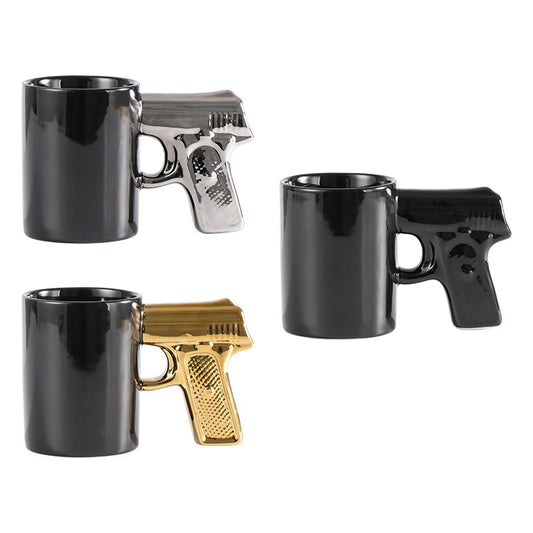 Creative Ceramic Cup Gold Silver Pistol Cup Gun Handle Mug Personalized Water Cup Coffee Cup 3D Modeling Cup Color Glaze Cup eprolo