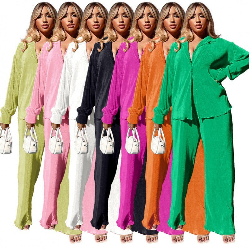 Women's Sets Long Sleeve Shirt Tops Wide Leg Pants Elegant Tracksuit Two Piece Set eprolo