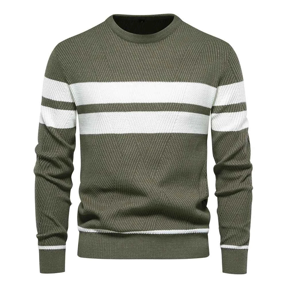 New Autumn Pullover Men's O-neck Patchwork Long Sleeve Warm Slim Sweaters Casual Fashion Sweater
